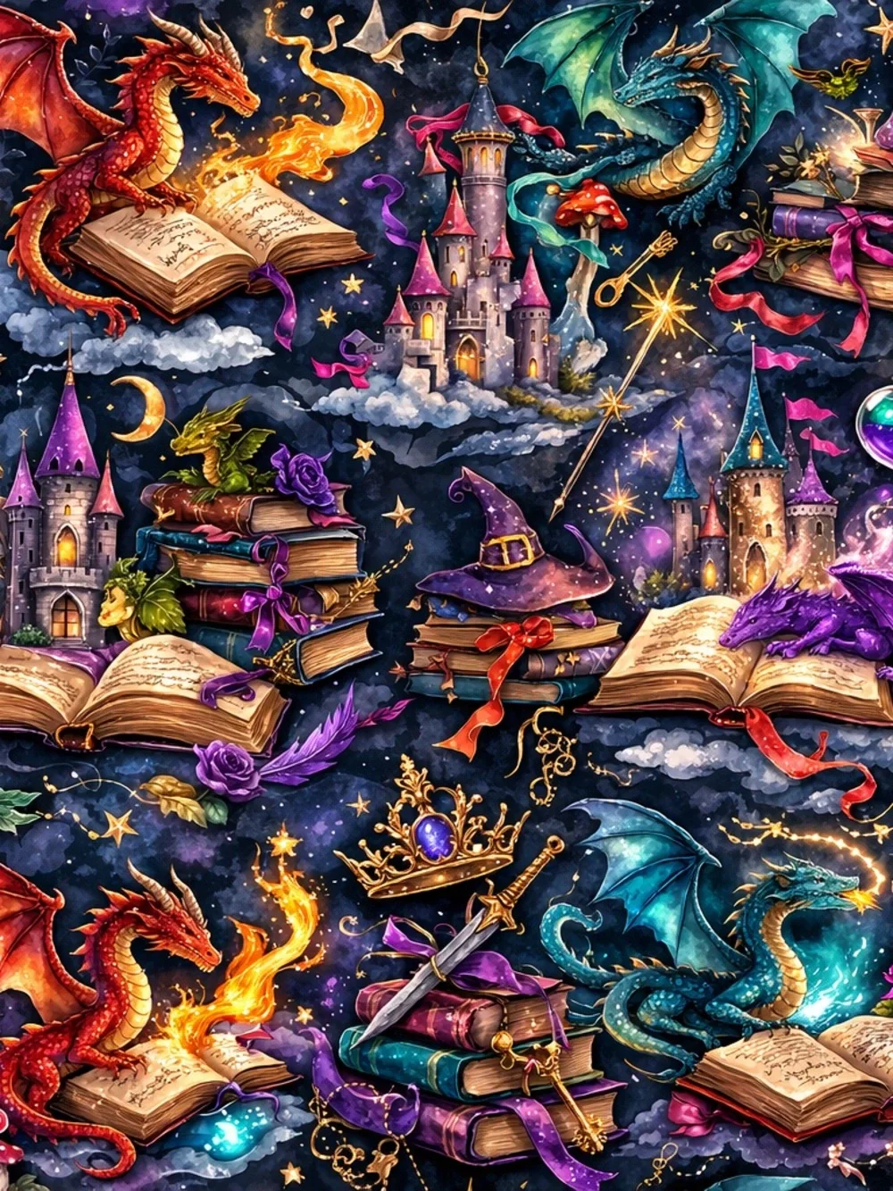 Mystic Dragons Reversible Throw Blanket - Rainbow Scales & Black Fantasy Print